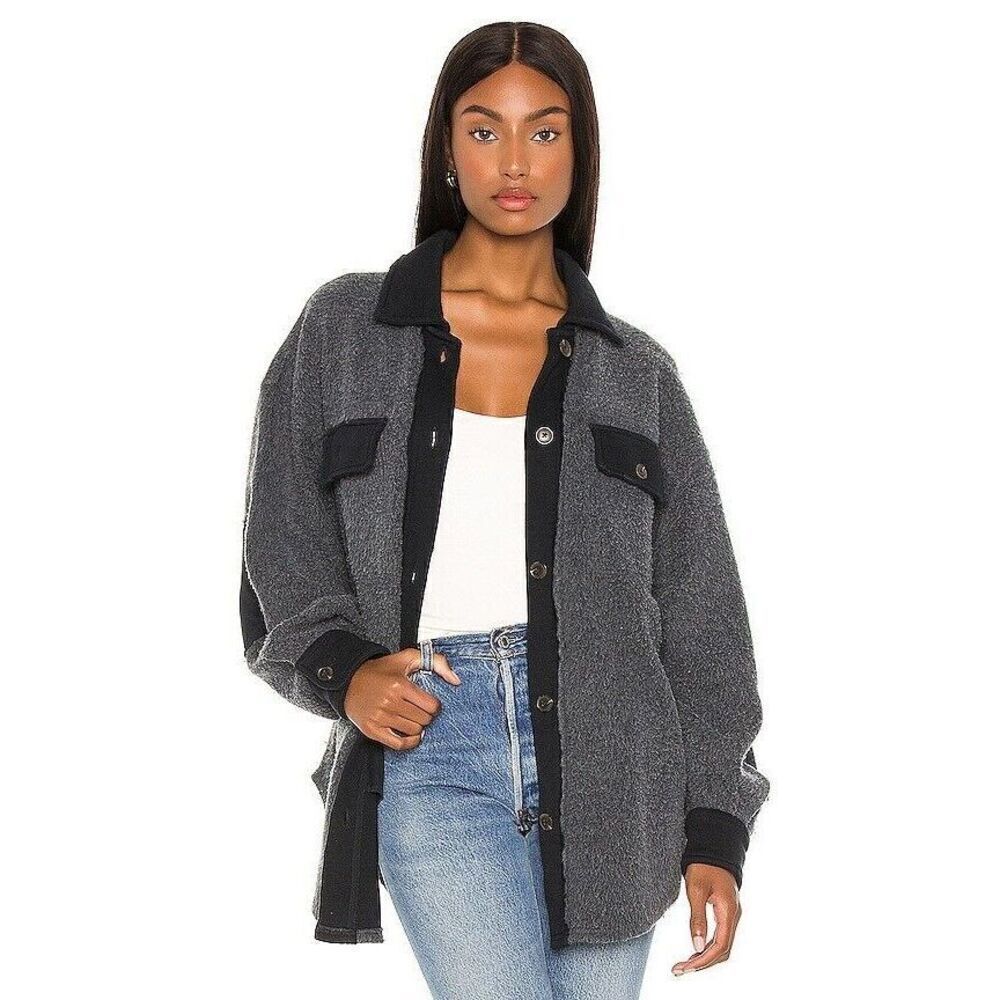 Free People Ruby Jacket Black Washed Black Distressed Oversized Shirt Jacket S - Picture 2 of 13